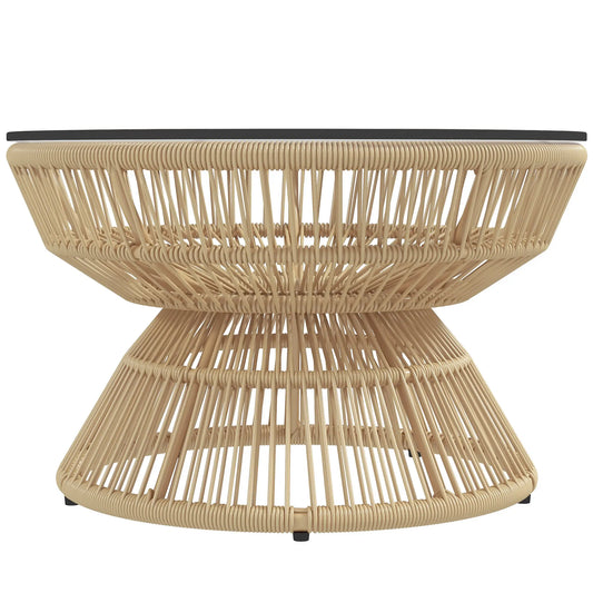 Rattan Outdoor Coffee Table, Tempered Glass Top, Steel Frame, Wicker Furniture Patio Side Tables Natural at Gallery Canada