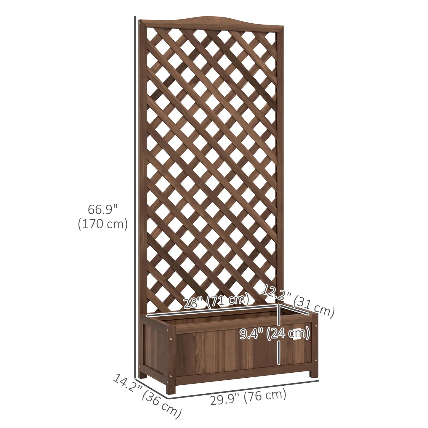 Wood Planter With Trellis, Raised Garden Bed, 30" x 14" x 67", Dark Brown Wooden Planter Boxes at Gallery Canada