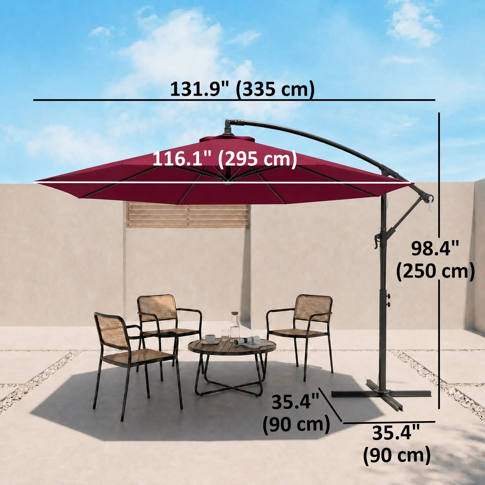 10' Deluxe Patio Umbrella, Banana Hanging Offset Sunshade, Wine Red Cantilever Umbrellas at Gallery Canada
