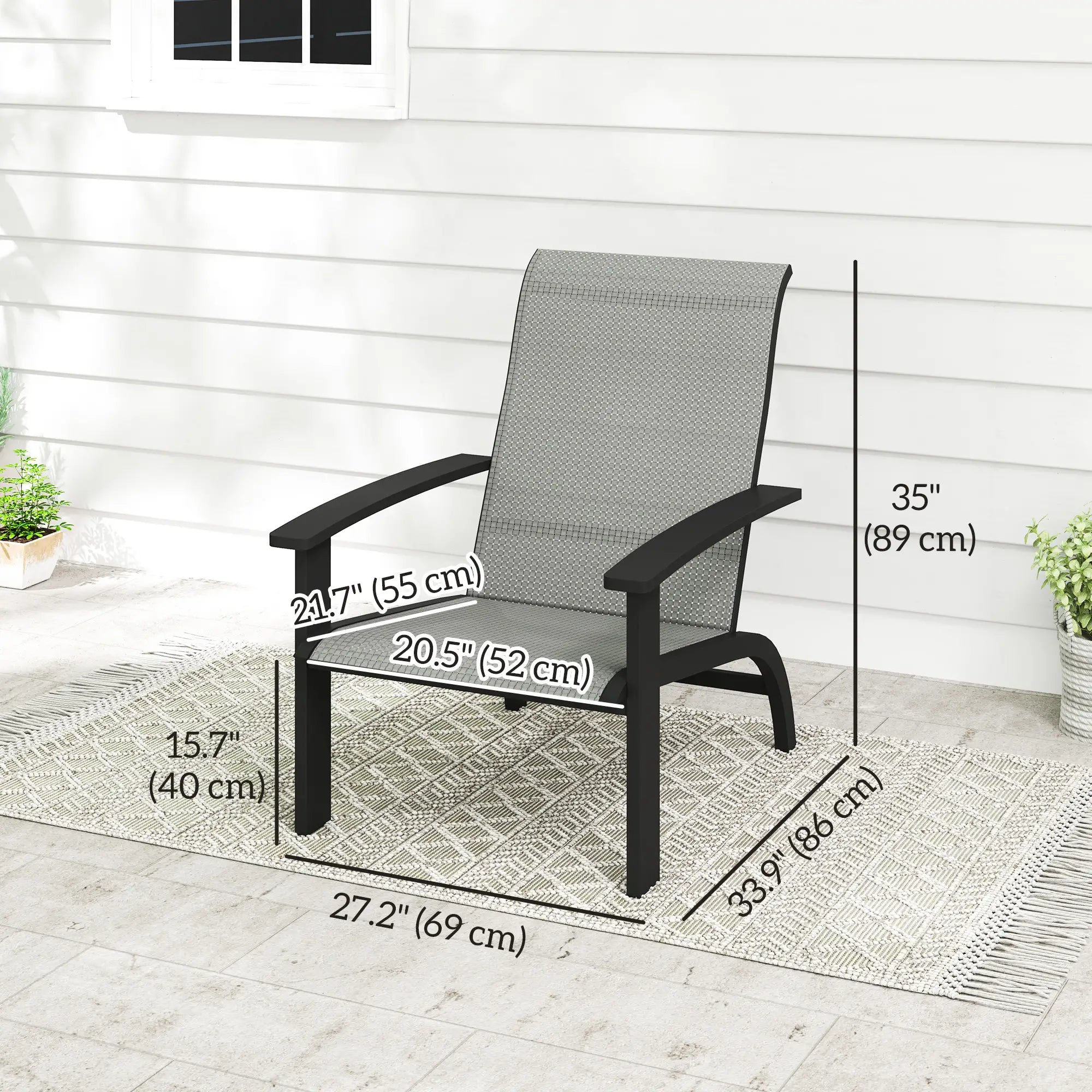 Outdoor Adirondack Chair, Aluminum Frame, Mesh Seat, Dark Grey Patio Chairs at Gallery Canada
