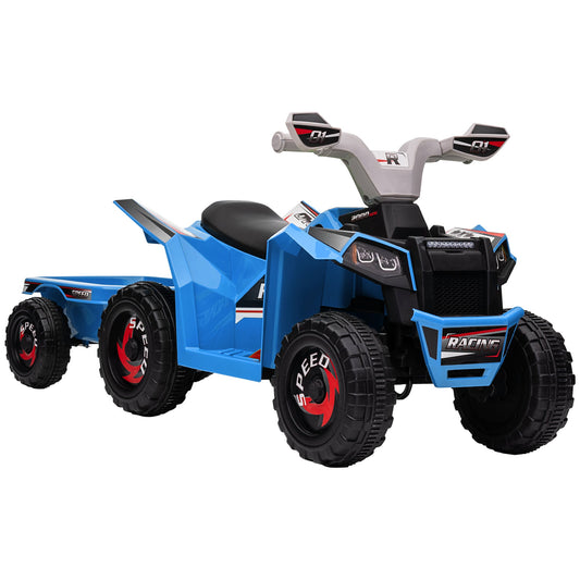 6V Kids ATV Quad, Battery Powered Electric Vehicle for Kids with Back Trailer, Wear-resistant Wheels, for Boys and Girls - Blue at Gallery Canada