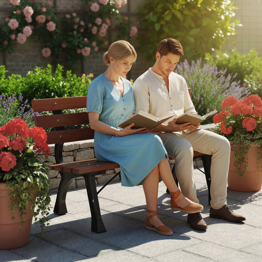 47 Inch Outdoor Garden Bench, Aluminum Wood Patio Loveseat, 528 lbs. Outdoor Benches Black, Coffee at Gallery Canada