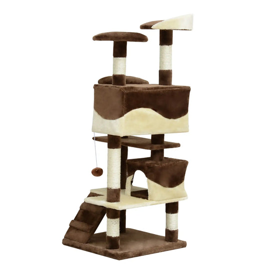 53" Cat Tree, Scratching Post, Multi-Level Play House, Pet Furniture Cat Posts Beige and Brown at Gallery Canada