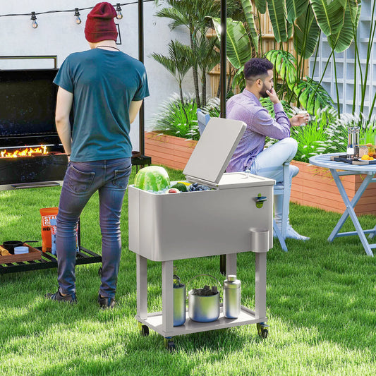 60 Quart Rolling Outdoor Cooler, Portable Cart With Locking Wheels, Silver Cooler Boxes Silver at Gallery Canada