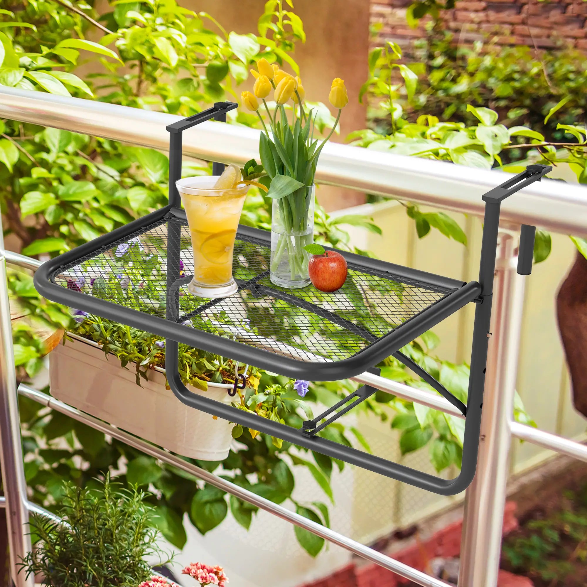 Adjustable Balcony Hanging Table, Metal Wall Desk, Outdoor Flower Stand, Black Balcony Table Hanging at Gallery Canada
