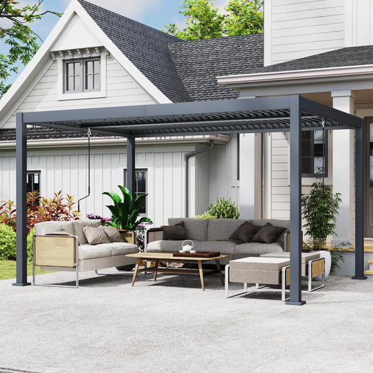 10' x 12' Adjustable Metal Roof Pergola, Aluminum Frame Outdoor Gazebo Pergolas Dark Grey at Gallery Canada