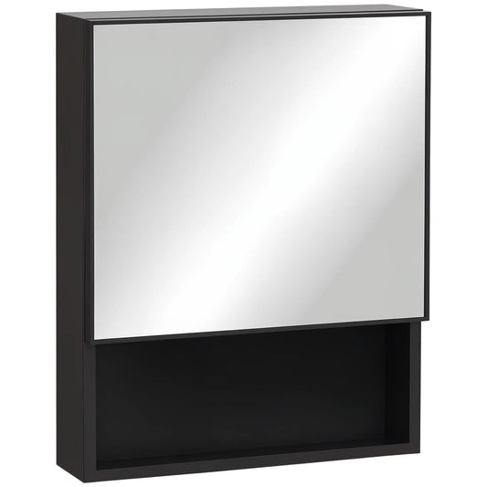 Wall-Mounted Medicine Cabinet, Single Door with Shelves, Stainless Steel Frame, Black Mirror Medicine Cabinets Black at Gallery Canada