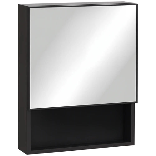 Wall-Mounted Medicine Cabinet, Single Door with Shelves, Stainless Steel Frame, Black