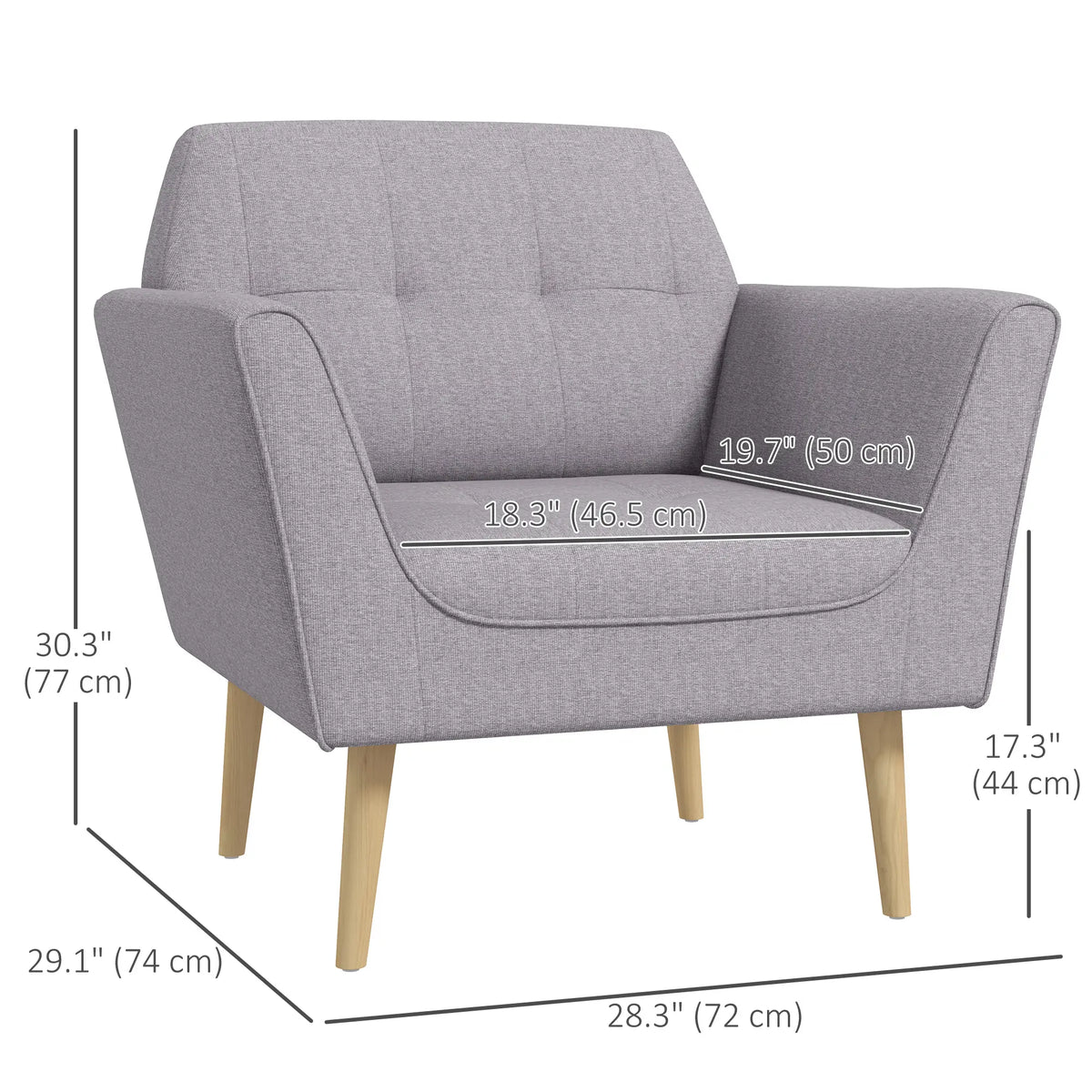 Upholstered Armchair, Modern Tufted Accent Chair, Rubber Wood Legs, Grey Accent Chairs at Gallery Canada