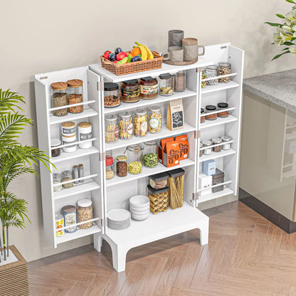 44" Storage Cabinet, 2-Door Kitchen Pantry, 4-Tier Shelving, 8 Spice Racks