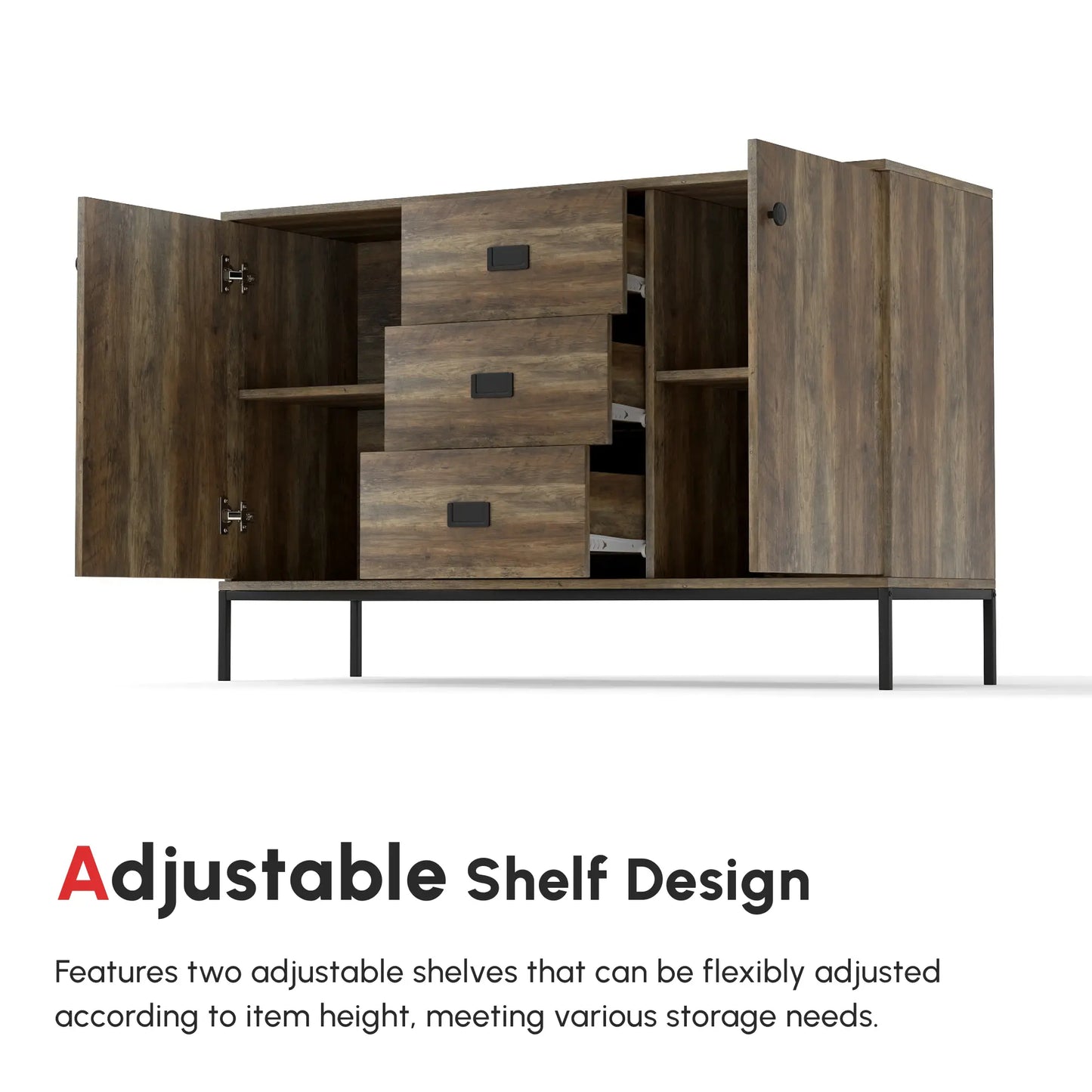 Industrial Sideboard Cabinet, 2 Doors, 3 Drawers, Shelves, Brown Bar Cabinets at Gallery Canada