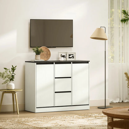 Buffet Cabinet, Soft Close Hinges, 3 Drawers, 2 Shelves, White Wood Grain Storage Cabinets at Gallery Canada