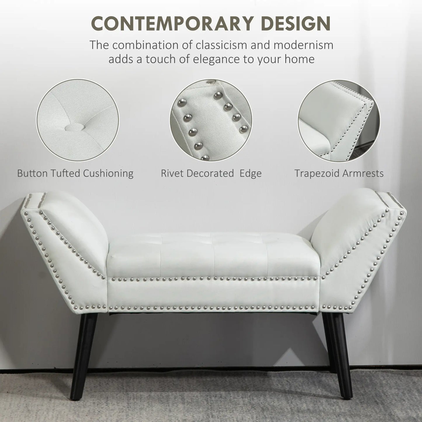 Modern Upholstered Bench, End of Bed Bench for Bedroom, Hallway Bench with Arms and Nailhead Trim Storage Ottomans & Benches at Gallery Canada