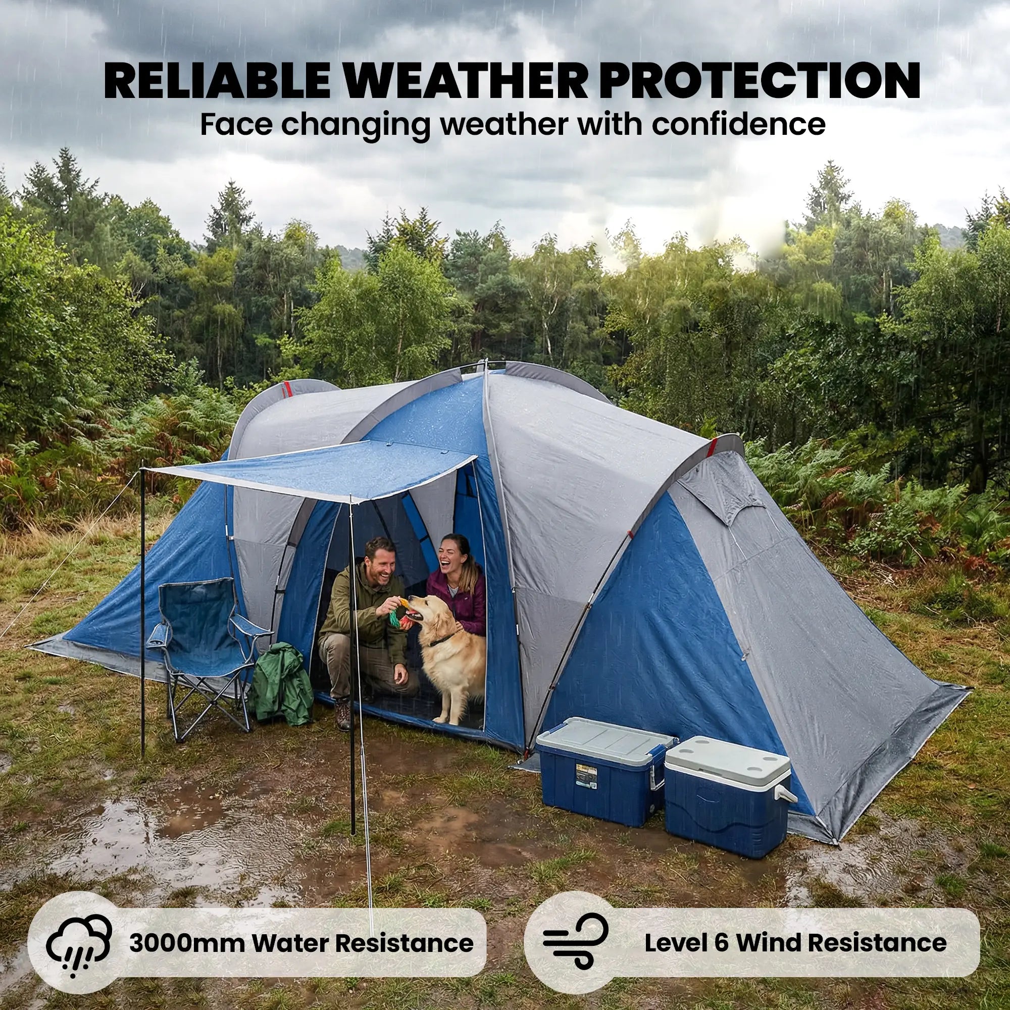 Multi-Room Camping Tent, 8-12 Person, 3000mm Waterproof Rainfly, Screen Panels Camping Tents at Gallery Canada