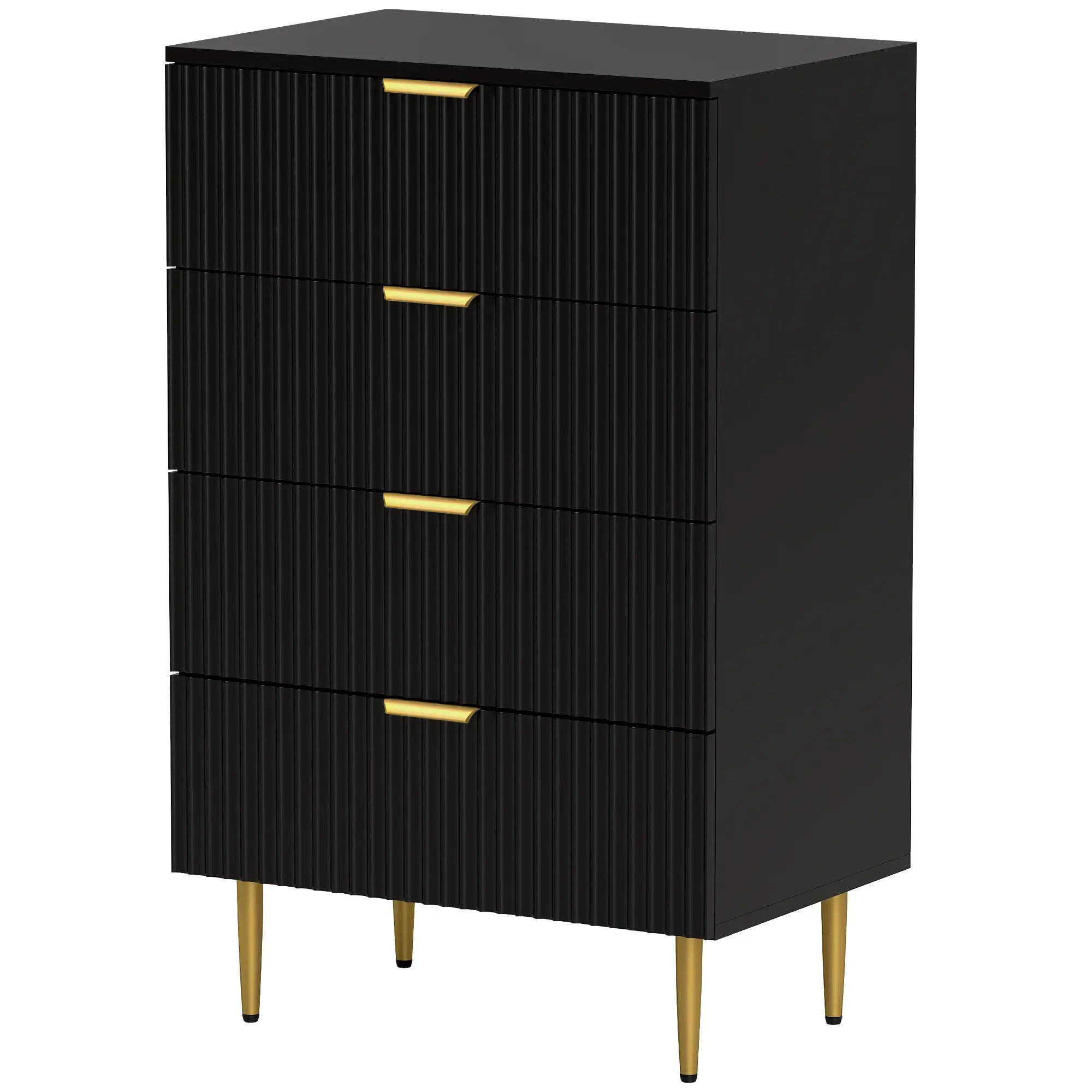 Modern 4 Drawer Dresser, Black with Gold Legs, Bedroom Chest, Black, Gold Storage Cabinets Black, Gold at Gallery Canada