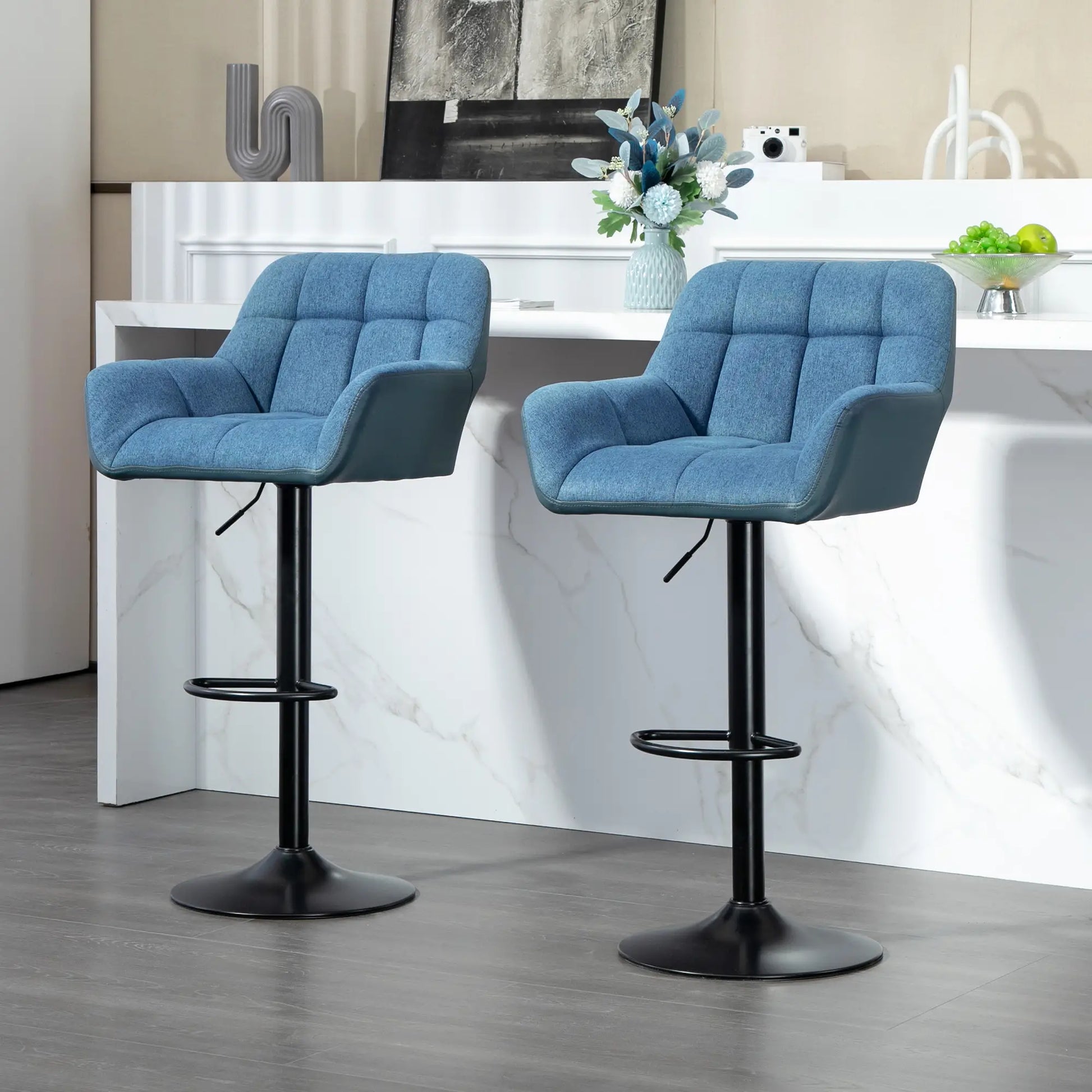 Swivel Barstools Set of 2, Adjustable with Footrest, Dark Blue Bar Stools at Gallery Canada