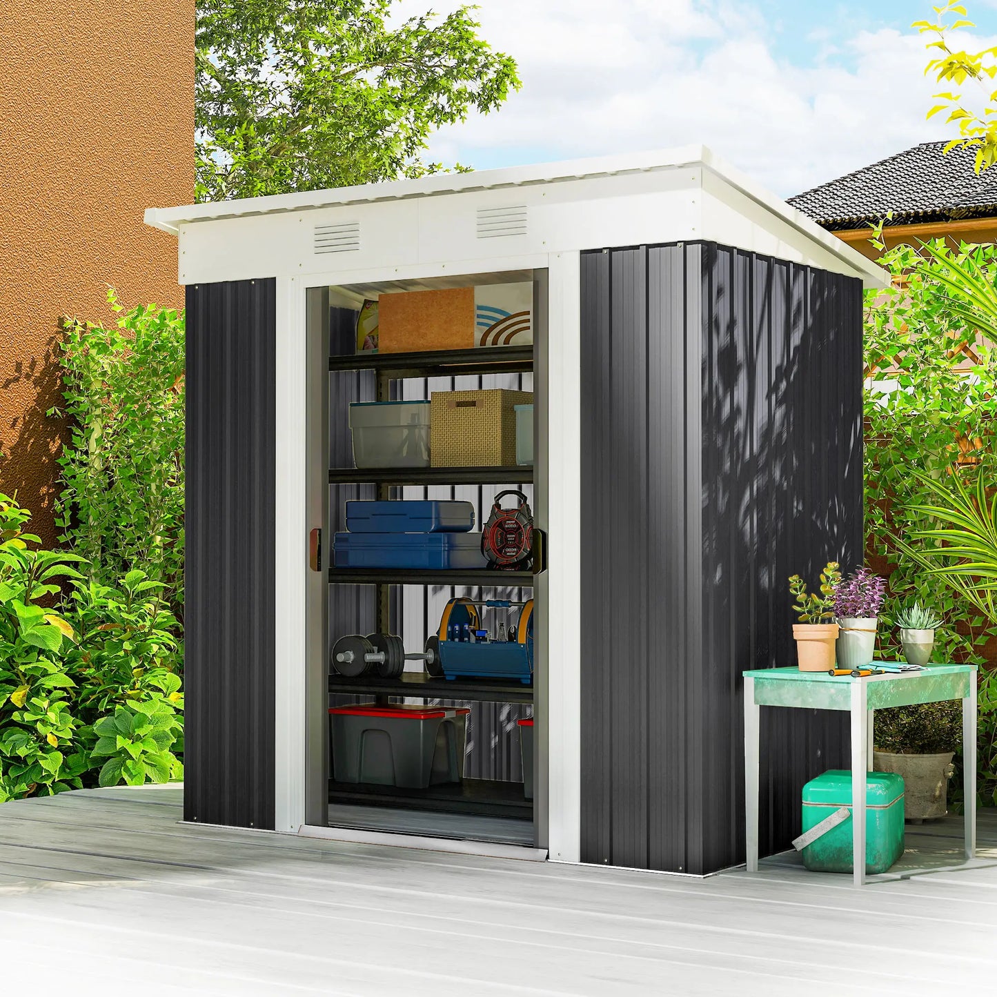 6' x 4' Metal Outdoor Storage Shed, Garden Tool Organizer, Charcoal Grey Sheds at Gallery Canada