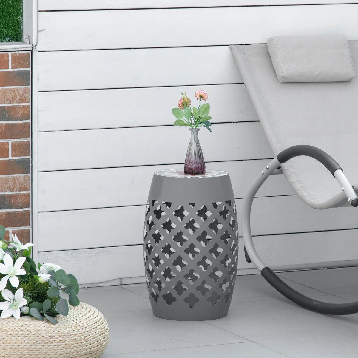 Ceramic Garden Stool, 12" Drum Side Table, Grey Patio Chairs at Gallery Canada
