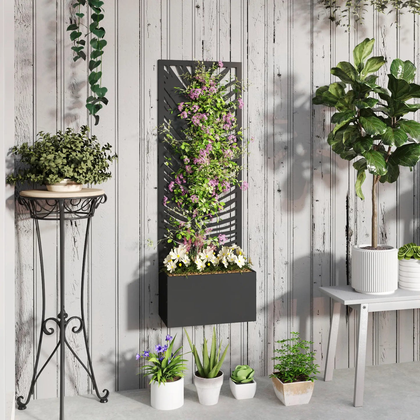 Raised Garden Bed, Outdoor Privacy Screen, Metal Planter Box with Trellis, Wall-Mounted, Black Raised Garden Beds at Gallery Canada