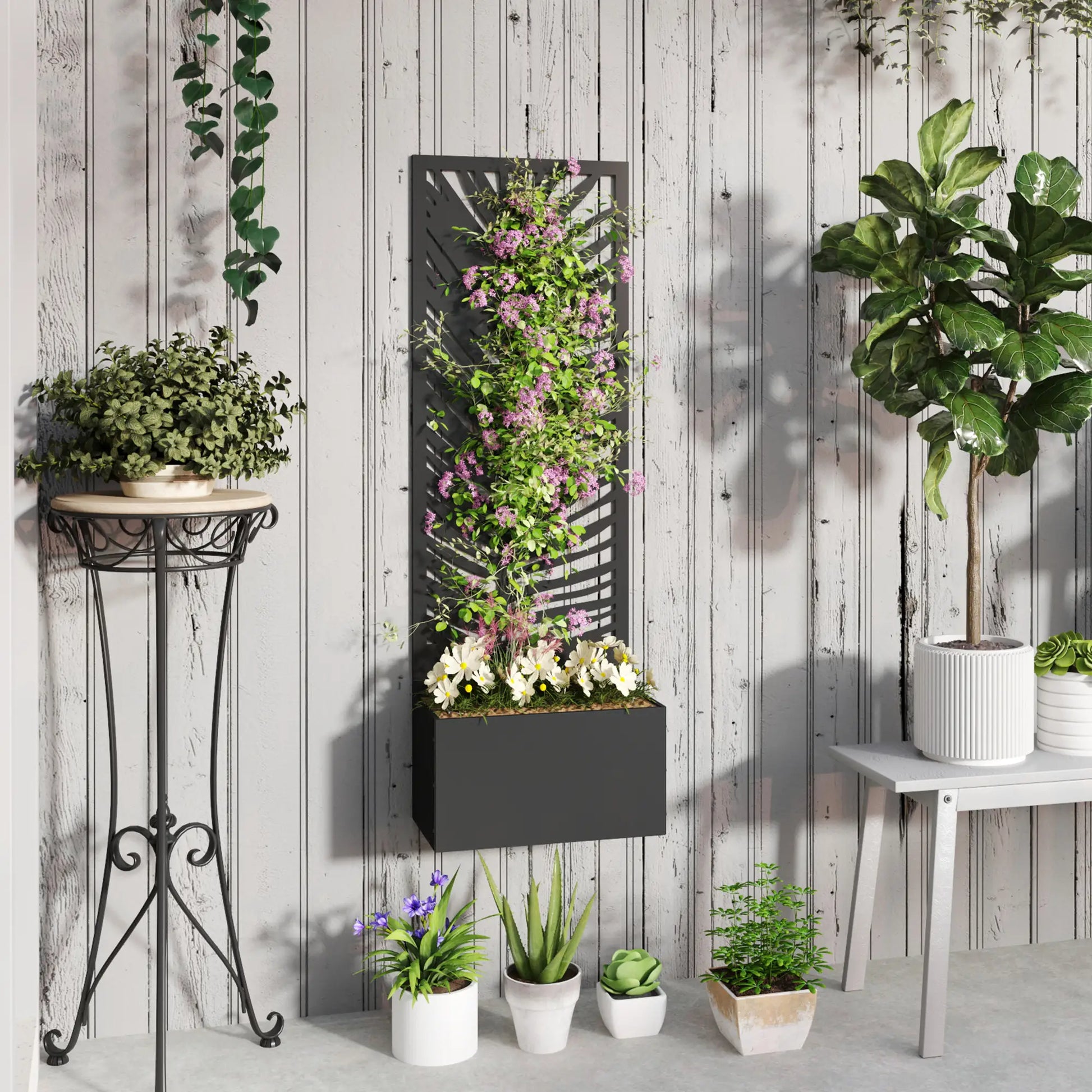 Raised Garden Bed, Outdoor Privacy Screen, Metal Planter Box with Trellis, Wall-Mounted, Black Raised Garden Beds at Gallery Canada