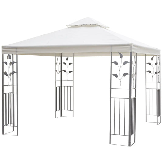 10' x 10' Metal Gazebo, Patio Canopy With Vented Roof, Cream Gazebos Cream White, Black at Gallery Canada
