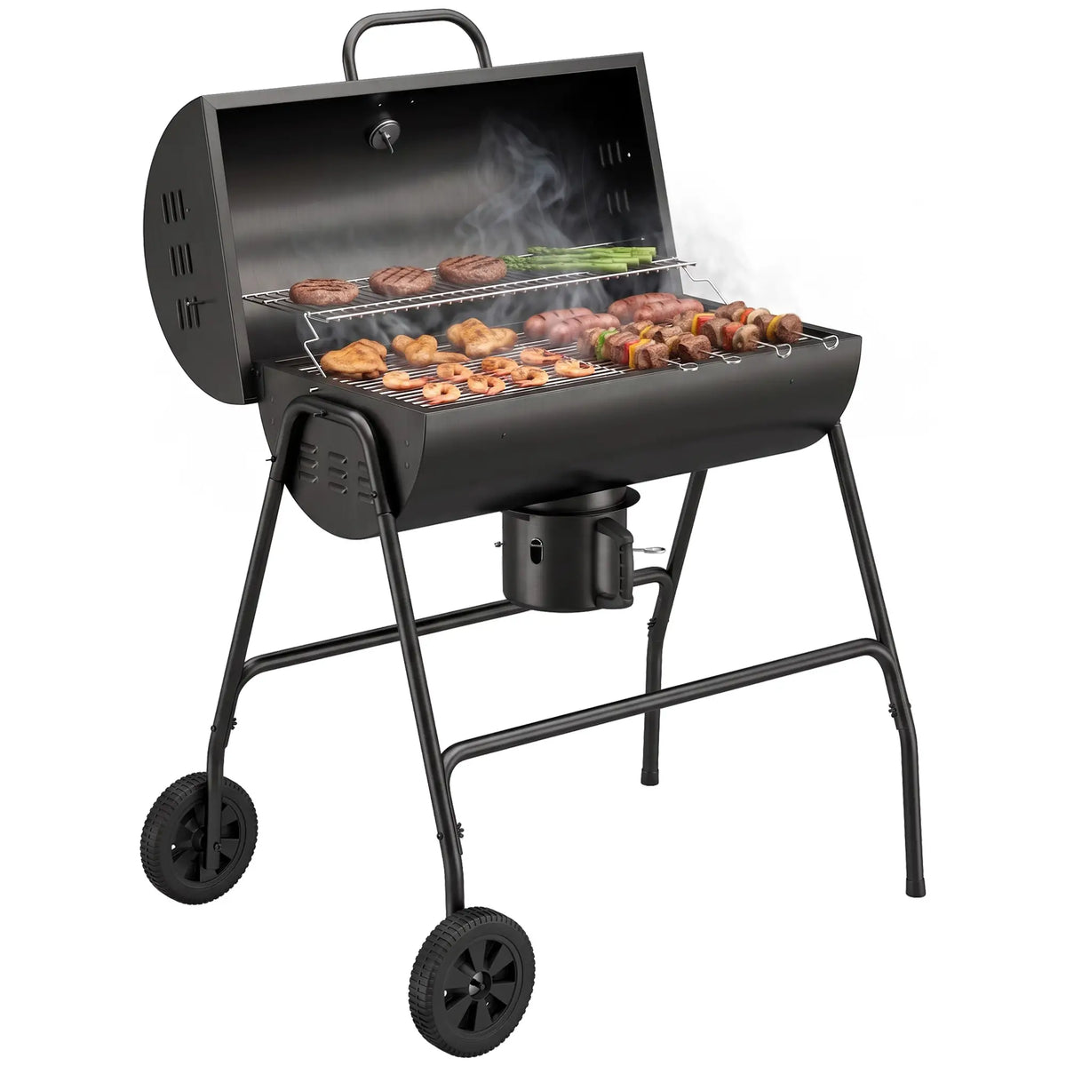 Charcoal BBQ Smoker, 420 sq.in. Cooking Area, Wheels, Ash Catcher, Black Charcoal BBQ Grils at Gallery Canada