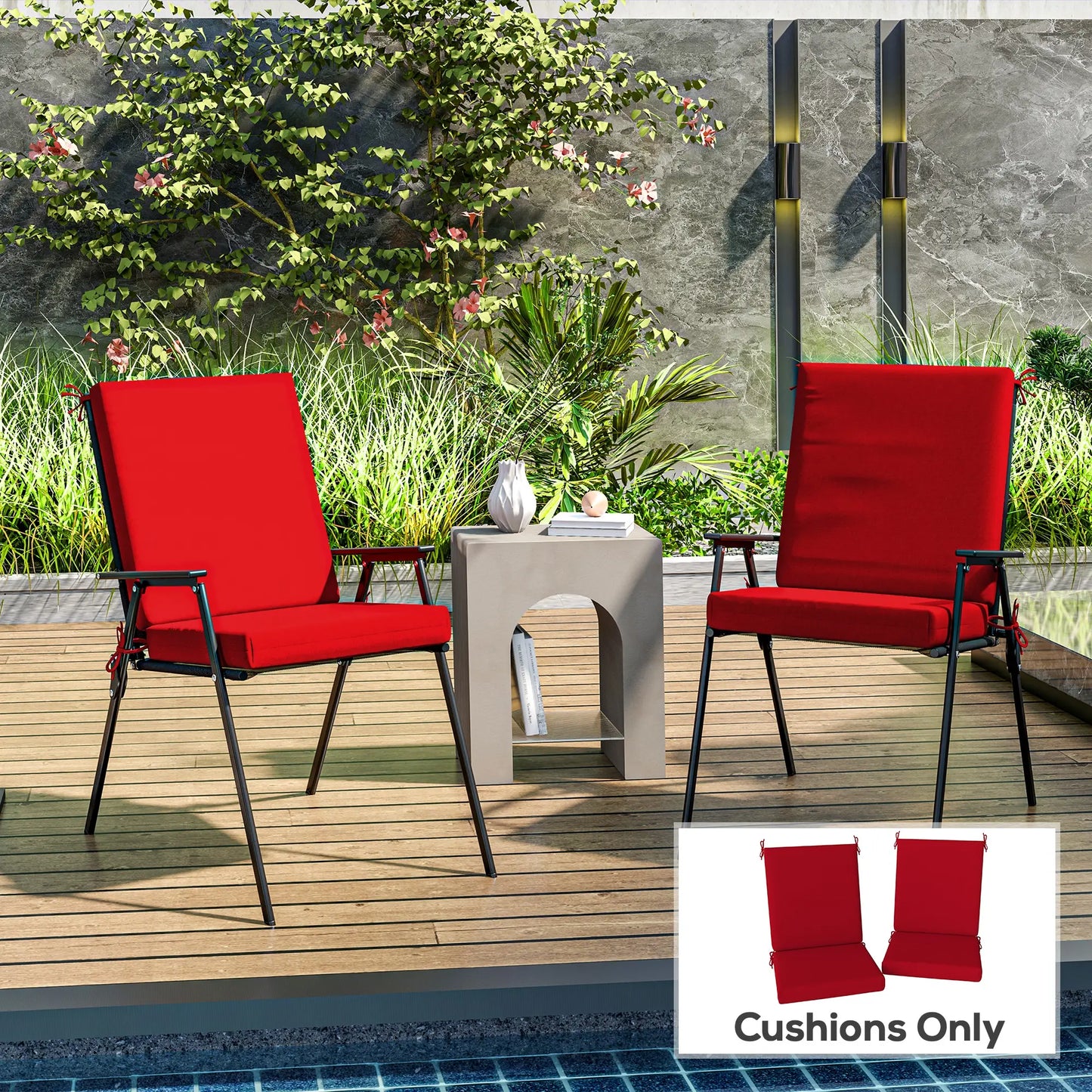 Outdoor Cushions Set of 2, Dining Chair Seat Cushions with Back, Fade-Resistant, Wine Red Patio Chair Cushions at Gallery Canada