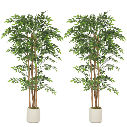 6FT Artificial Banyan Tree Set, Fake Potted Tree With Wood Trunk Artificial Trees at Gallery Canada