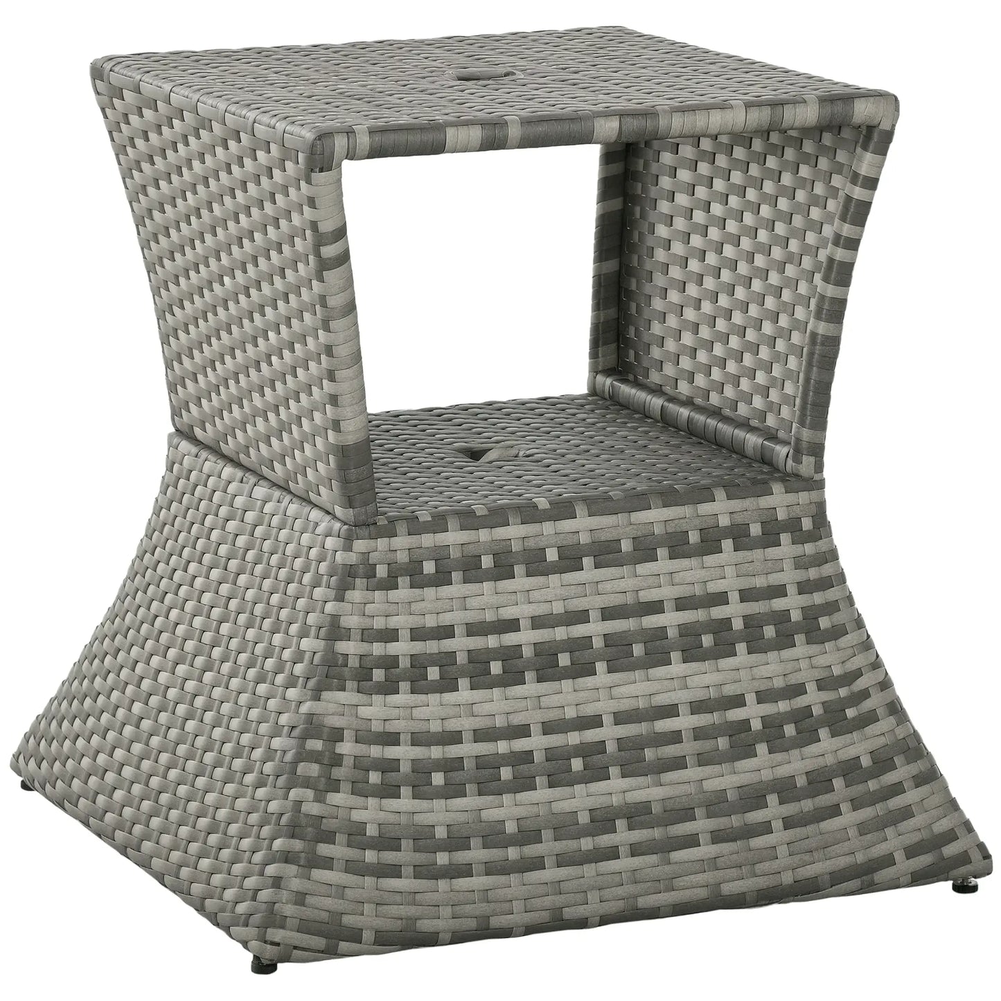Rattan Wicker Side Table, 21.3" Square, 2-Tier Storage, Patio Garden, Mixed Grey Patio Side Tables at Gallery Canada