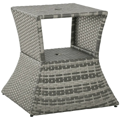Rattan Wicker Side Table, 21.3" Square, 2-Tier Storage, Patio Garden, Mixed Grey Patio Side Tables at Gallery Canada
