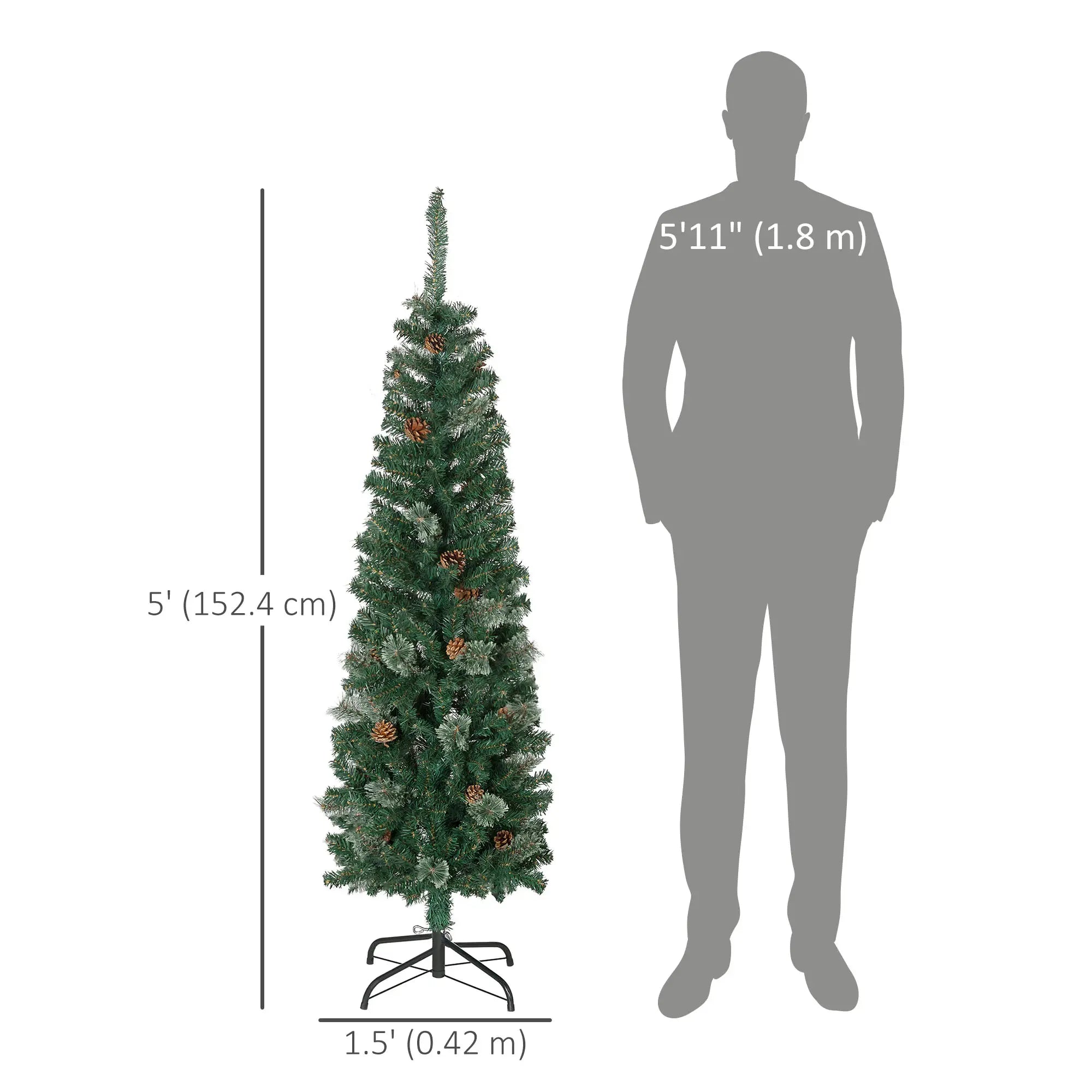 5ft Pencil Christmas Tree, Artificial with Pine Needles, Realistic Branches, Pine Cones, Green Pencil Christmas Trees at Gallery Canada