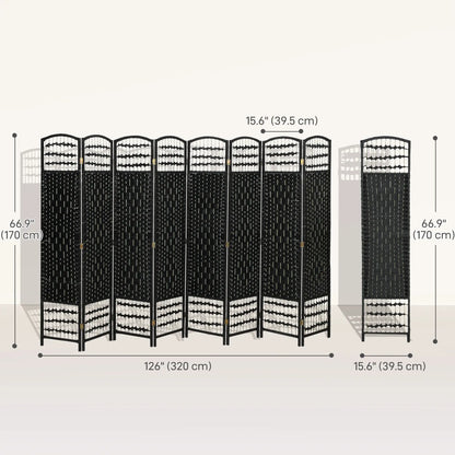8 Panel Folding Room Divider, Portable Privacy Screen, Black Room Dividers at Gallery Canada