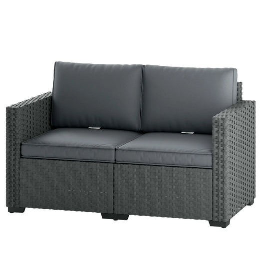 2 Seater Outdoor Couch, Deep Seat, Cushions, Wide Armrests, Dark Grey