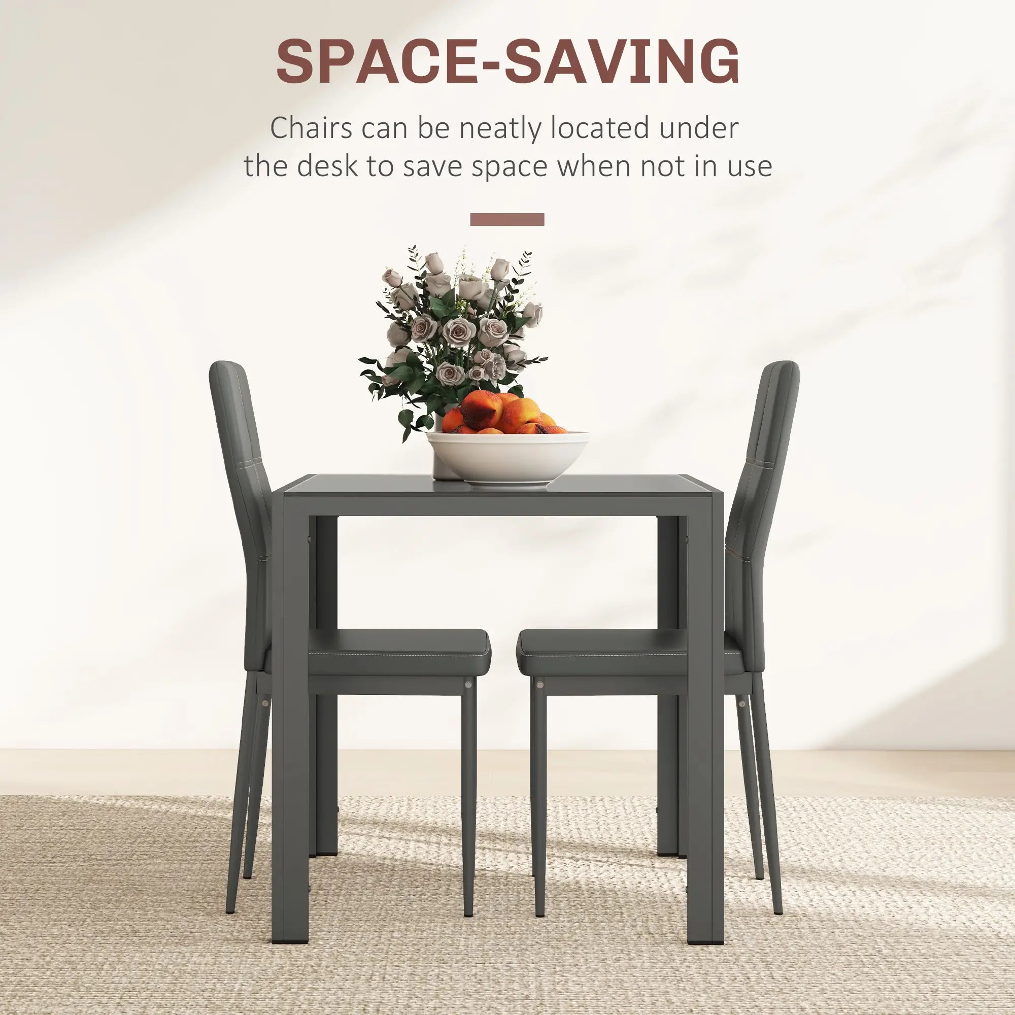 3-Piece Rectangular Glass Dining Table, Metal Frame, Faux Leather Chairs, Grey Bar Sets at Gallery Canada