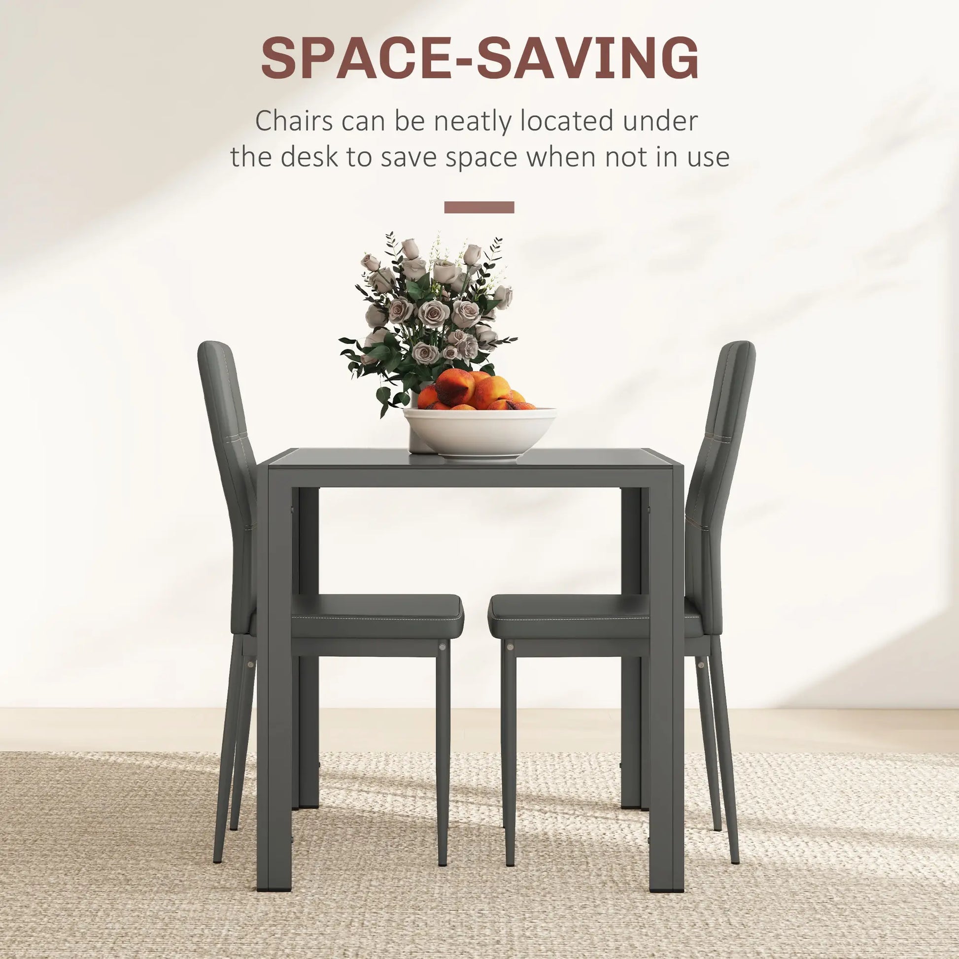 3-Piece Rectangular Glass Dining Table, Metal Frame, Faux Leather Chairs, Grey Bar Sets at Gallery Canada