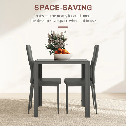 3-Piece Rectangular Glass Dining Table, Metal Frame, Faux Leather Chairs, Grey Bar Sets at Gallery Canada