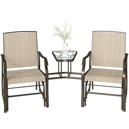 Double Patio Glider Chair, Glass Top Table, All Weather Mesh, Light Brown Outdoor Gliders Brown, Light Brown at Gallery Canada