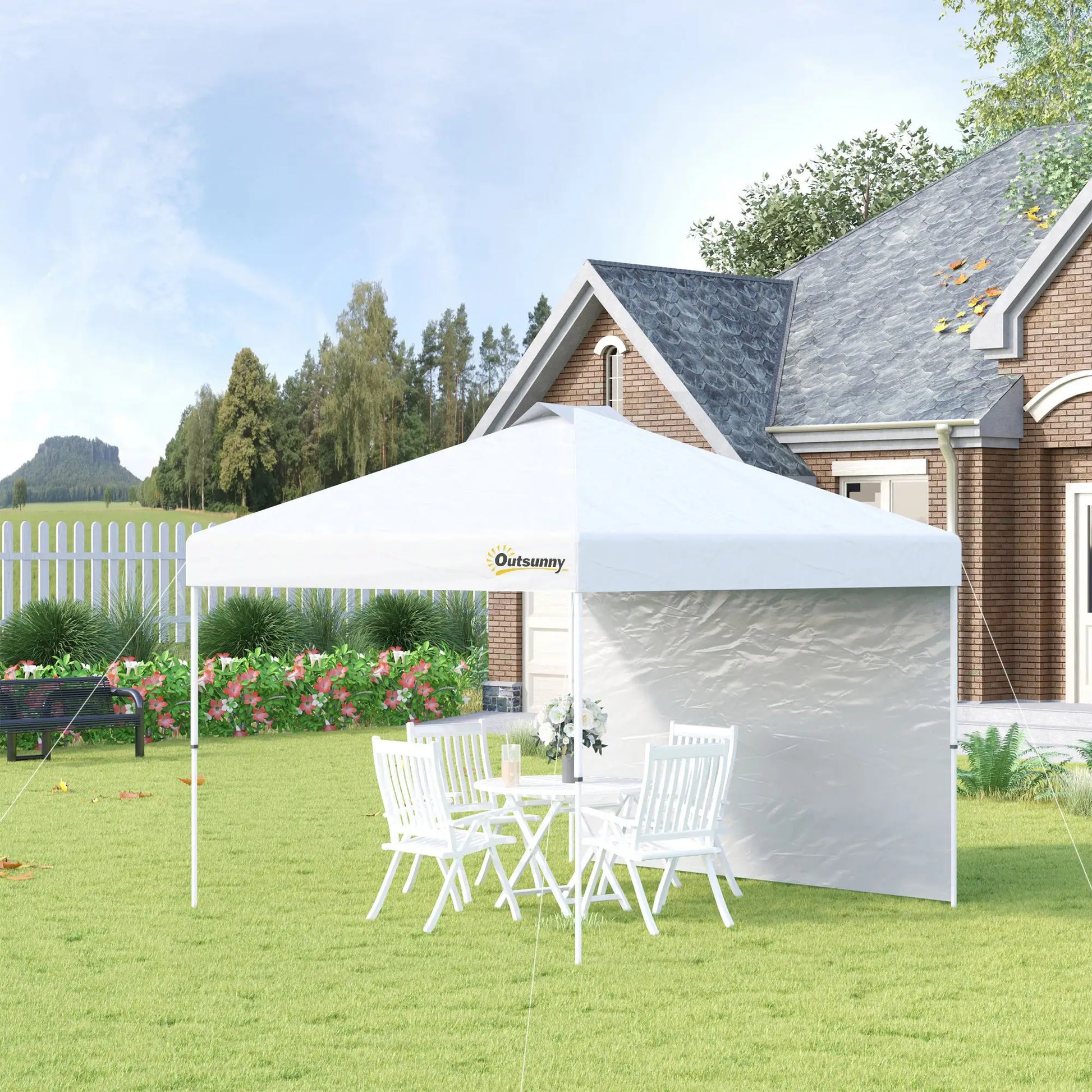 10' x 10' Pop Up Canopy Tent, Adjustable Height, 1 Sidewall, Wheeled Bag, White Pop Up Canopies at Gallery Canada