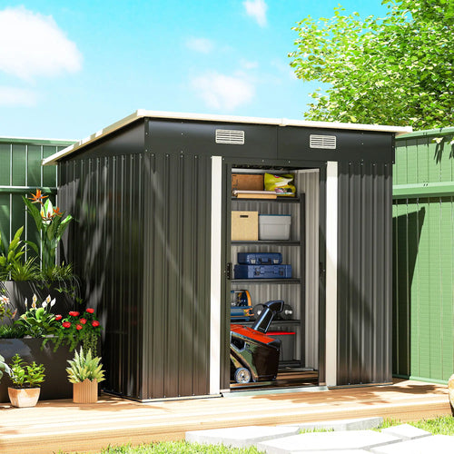 7'x4' Metal Patio Storage Shed, Garden Tool Utility Unit, Black