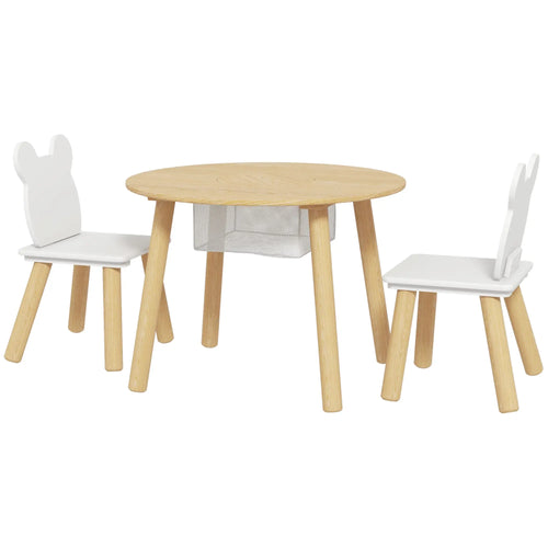 Kids Table and Chair Set, 3 Pieces, Bear-Shaped Chairs, Mesh Bag