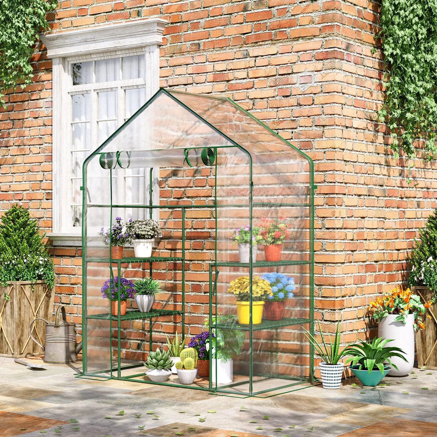 56" x 29" x 77" Walk-In Greenhouse, 4 Shelves, Roll-Up Door, Clear Mini Greenhouses at Gallery Canada