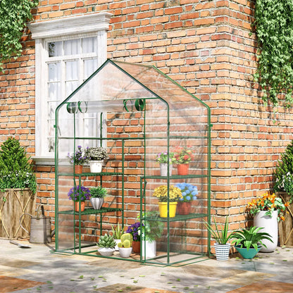 56" x 29" x 77" Walk-In Greenhouse, 4 Shelves, Roll-Up Door, Clear Mini Greenhouses at Gallery Canada