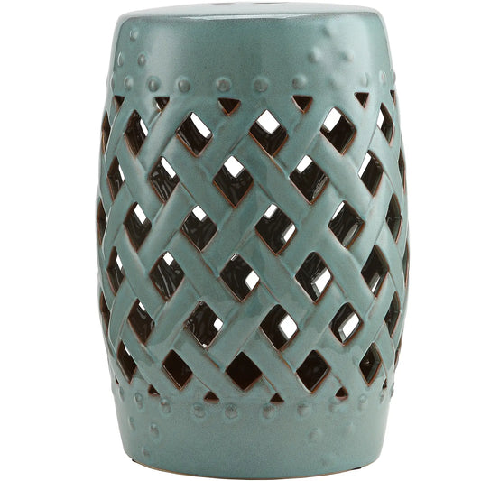 18" Ceramic Garden Stool, Woven Lattice Design, Indoor Outdoor, Blue Patio Chairs Blue at Gallery Canada