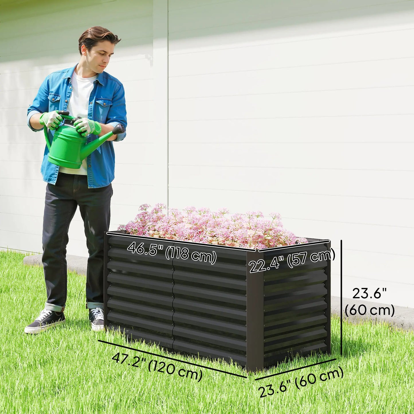 Set Of 2 Galvanized Metal Planters, 4' X 2' X 2' Raised Garden Bed, Dark Grey Galvanized Planter Boxes at Gallery Canada