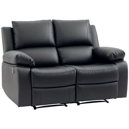 Double Reclining Loveseat, PU Leather Manual Recliner, Black 2-Seater Sofas Black at Gallery Canada