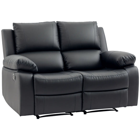 Double Reclining Loveseat, PU Leather Manual Recliner, Black 2-Seater Sofas Black at Gallery Canada