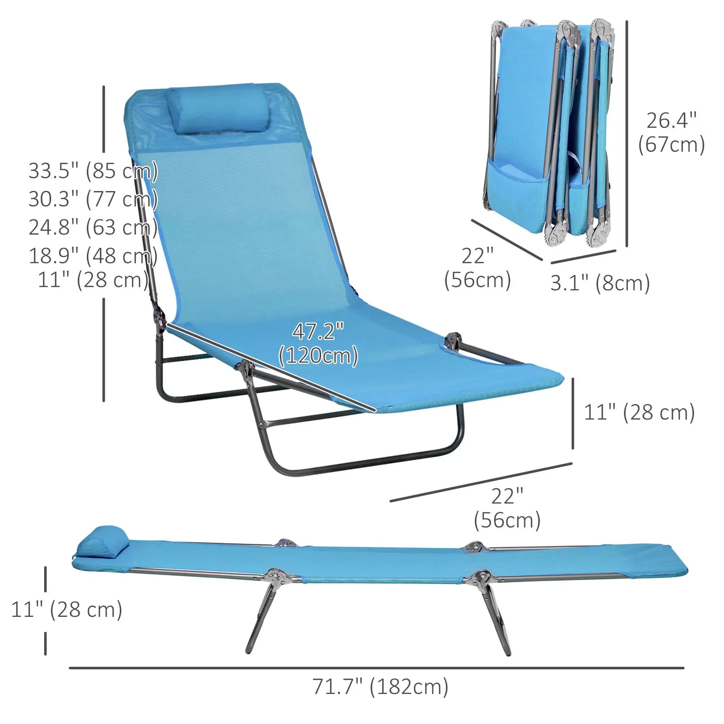 Folding Chaise Lounge Chairs Set of 2, Outdoor Reclining, Blue Lounger Chairs at Gallery Canada
