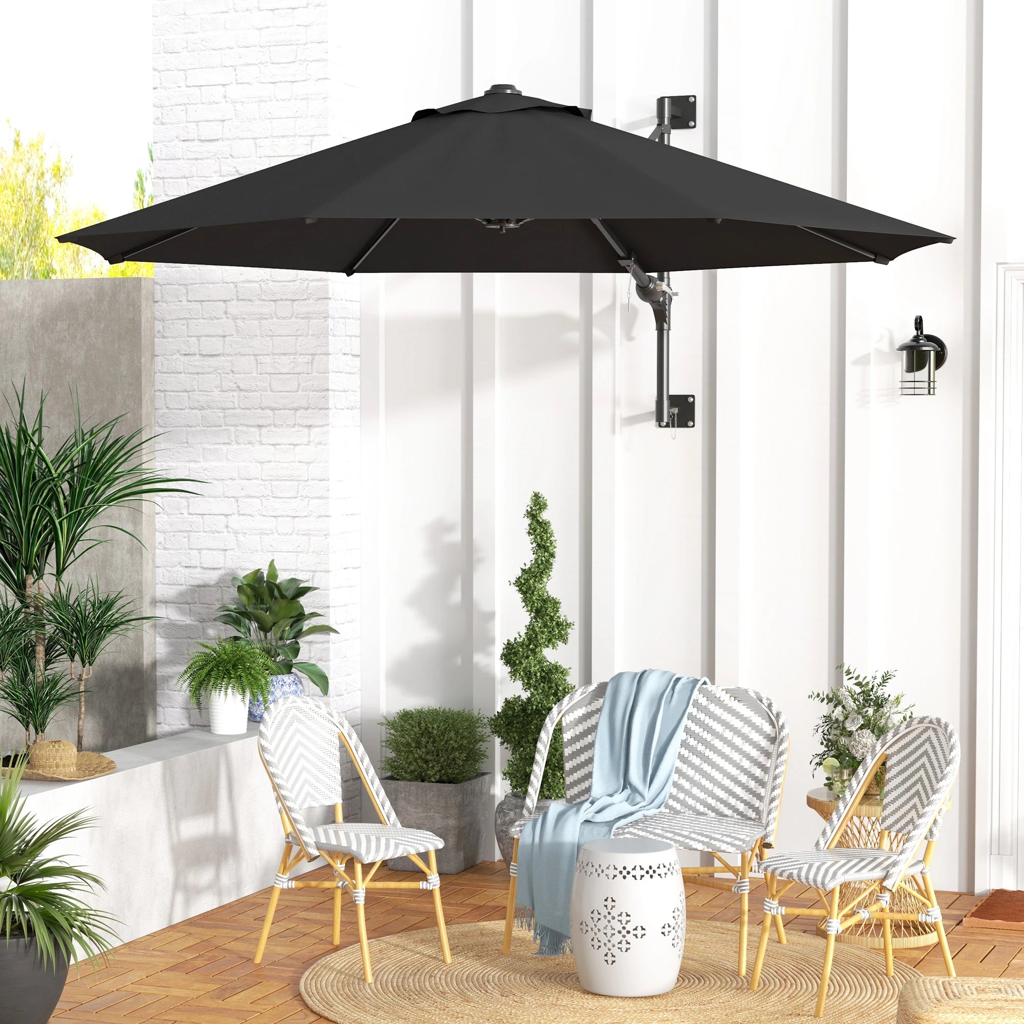9.6 x 9.6 ft Wall Mounted Umbrella, Rotating Patio Parasol, Charcoal Grey Sun Umbrellas at Gallery Canada