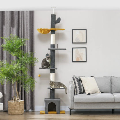 Adjustable Cat Tree Tower, 90.5"-108", Scratching Posts, Hammock, Condo, Dark Grey Floor to Ceiling Cat Trees at Gallery Canada