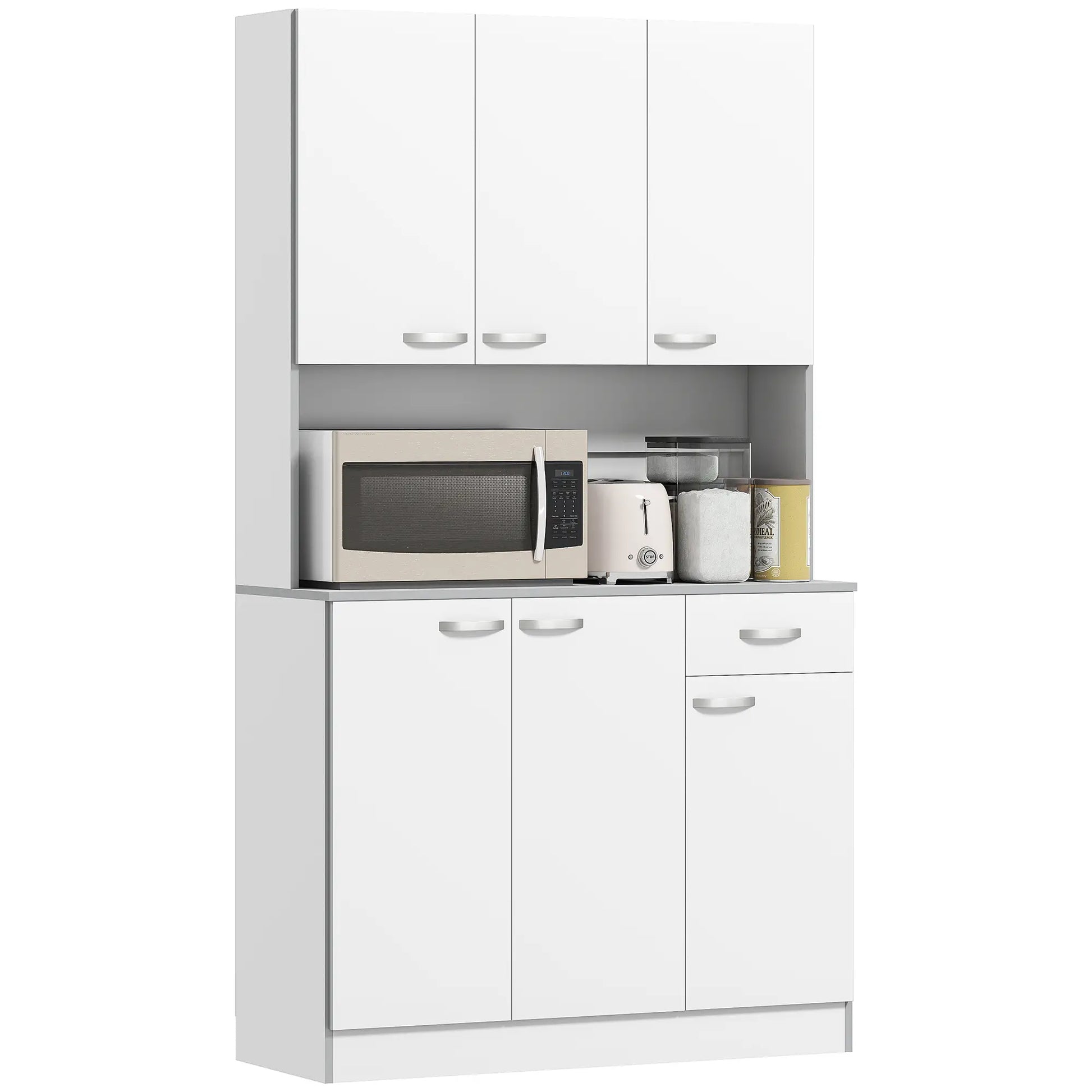 71" Modern Buffet with Hutch, Storage Cabinets, Drawer, Microwave Stand, White Kitchen Pantry Cabinets at Gallery Canada